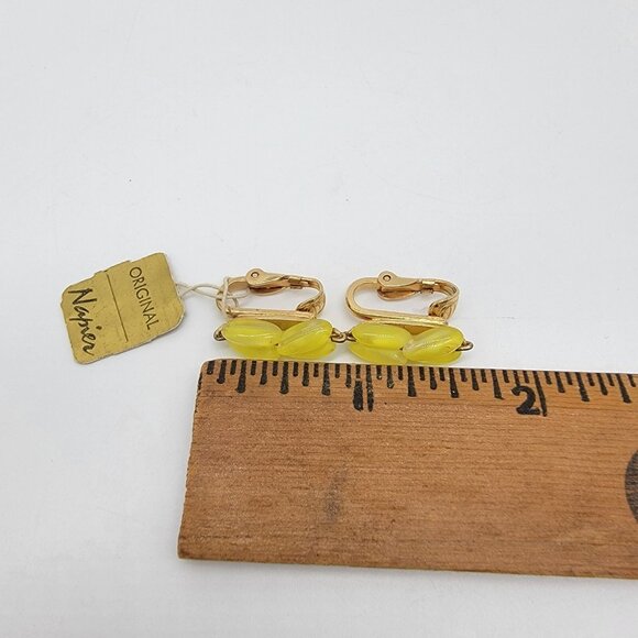 NWT Vintage Original Napier Earrings Yellow‎ Beaded CLIP ON Earrings New - Picture 5 of 5